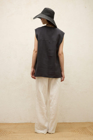 Sleeveless Linen Blouse Anthracite