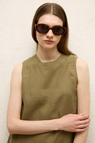 Sleeveless Linen Relaxed Dress Khaki