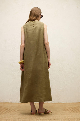 Sleeveless Linen Relaxed Dress Khaki