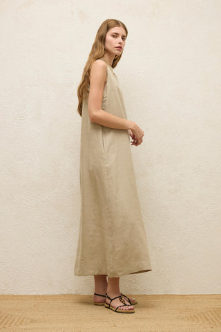Sleeveless Linen Relaxed Dress Sand