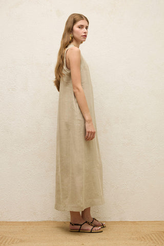 Sleeveless Linen Relaxed Dress Sand
