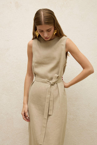 Sleeveless Linen Relaxed Dress Sand