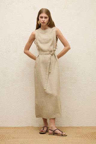 Sleeveless Linen Relaxed Dress Sand