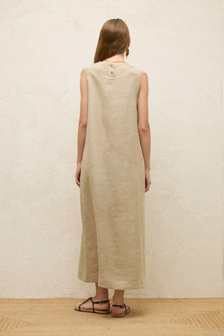 Sleeveless Linen Relaxed Dress Sand
