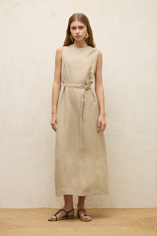 Sleeveless Linen Relaxed Dress Sand
