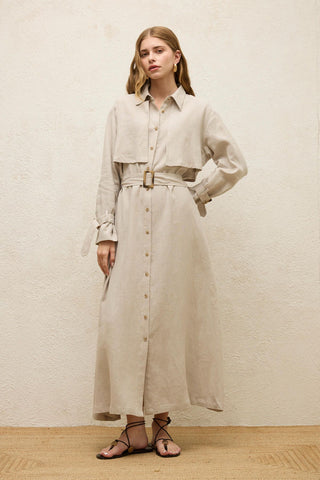 Linen Trench Style Dress Stone