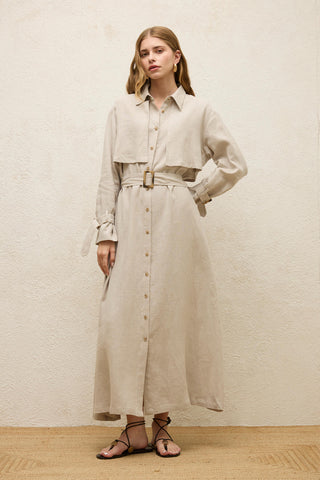 Linen Trench Style Dress Stone