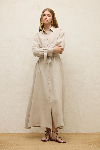 Linen Trench Style Dress Stone