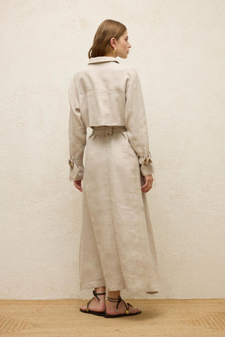 Linen Trench Style Dress Stone