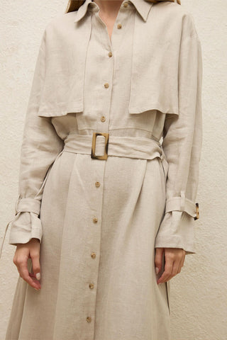 Linen Trench Style Dress Stone