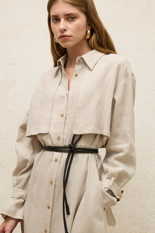 Linen Trench Style Dress Stone