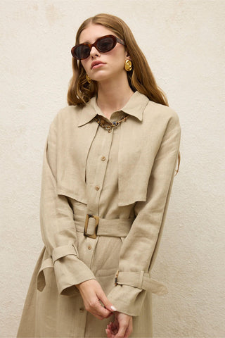 Linen Trench Style Dress Sand