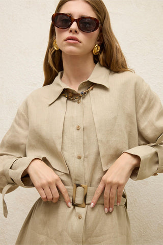 Linen Trench Style Dress Sand