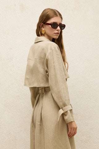 Linen Trench Style Dress Sand