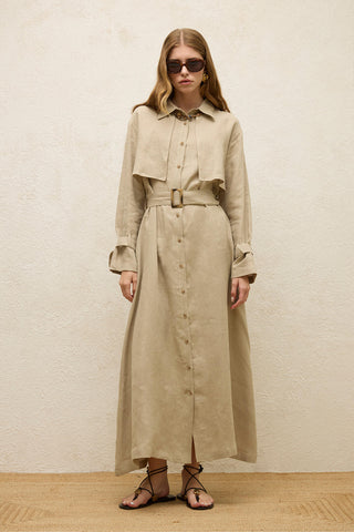 Linen Trench Style Dress Sand