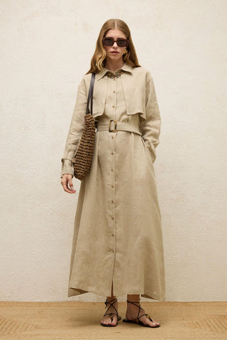 Linen Trench Style Dress Sand