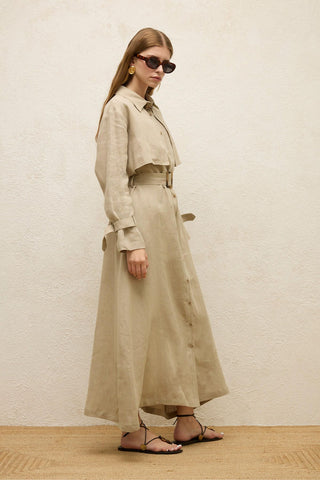 Linen Trench Style Dress Sand