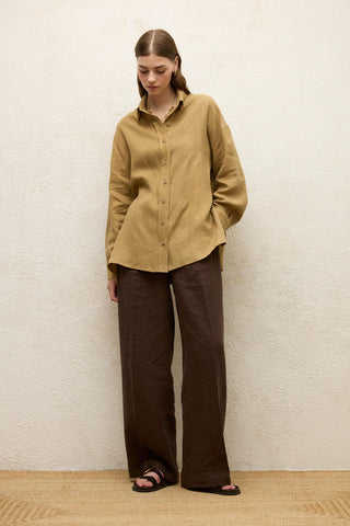 Linen Oversize Buttoned Shirt Sahara