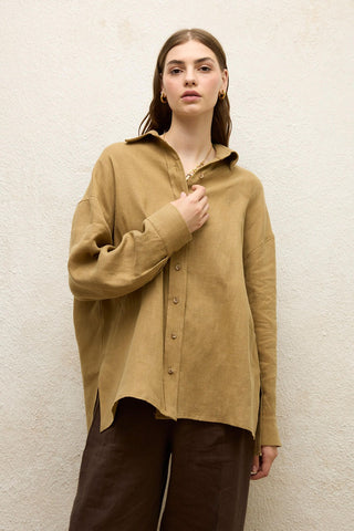 Linen Oversize Buttoned Shirt Sahara