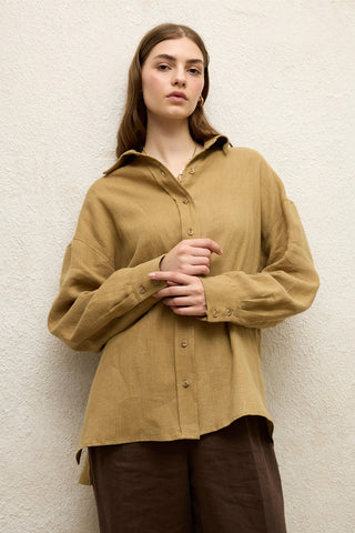 Linen Oversize Buttoned Shirt Sahara