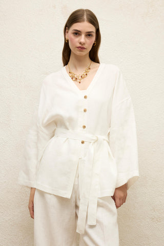 Buttoned Linen Shirt Ecru