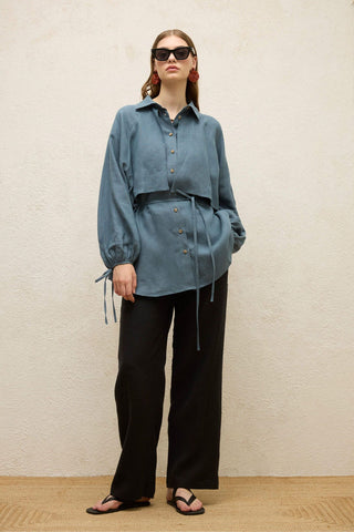 Linen Trench Shirt Indigo