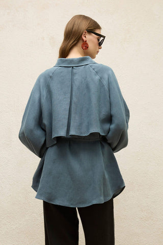 Linen Trench Shirt Indigo