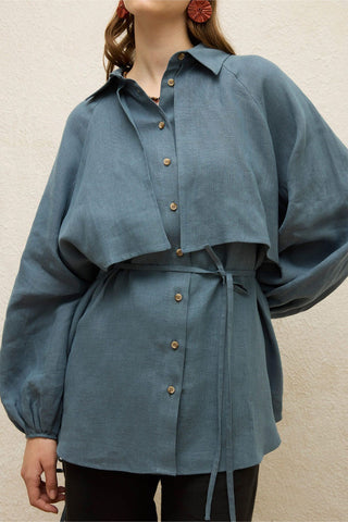 Linen Trench Shirt Indigo