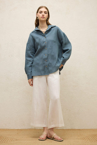 Straight Linen Trousers Ecru