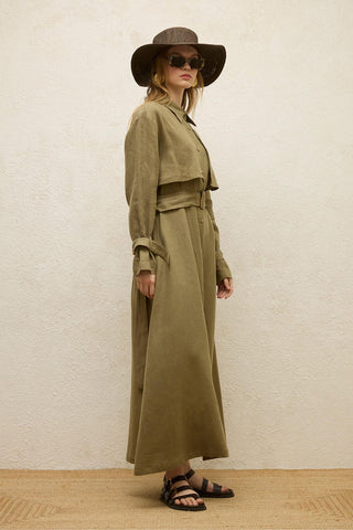 Linen Trench Style Dress Khaki