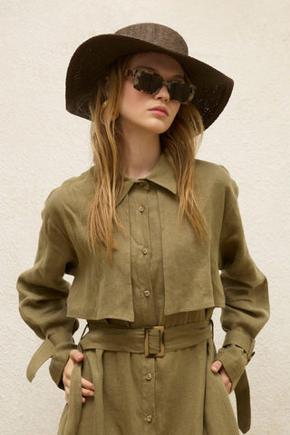 Linen Trench Style Dress Khaki