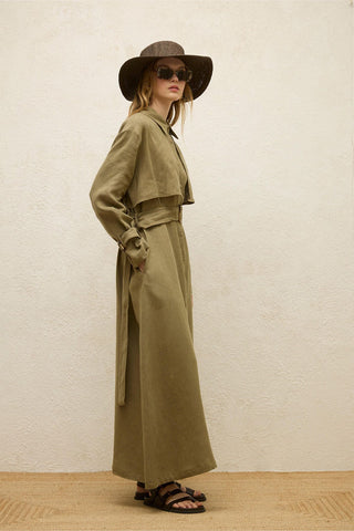 Linen Trench Style Dress Khaki