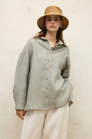 Linen Oversize Buttoned Shirt Mint