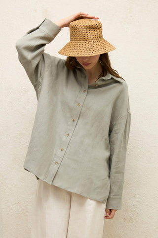 Linen Oversize Buttoned Shirt Mint