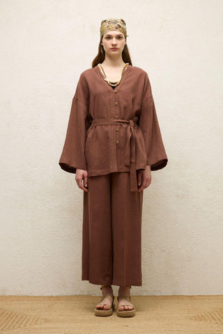 Buttoned Linen Shirt Bark Brown