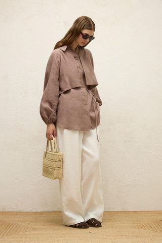 Linen Trench Shirt Dusty Rose