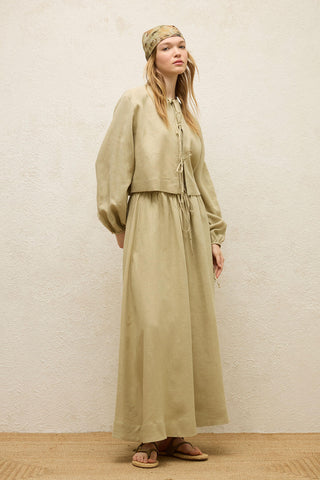 Linen Lace-Up Blouse Sage Green