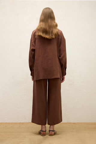 Linen Oversize Buttoned Shirt Bark Brown