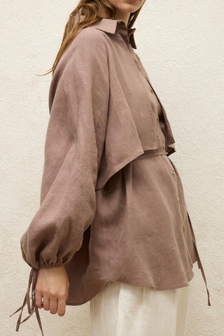 Linen Trench Shirt Dusty Rose