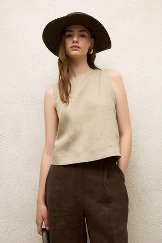 Sleeveless Linen Blouse Sand