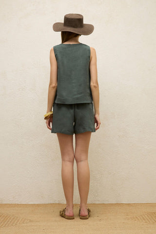 Sleeveless Linen Blouse Green