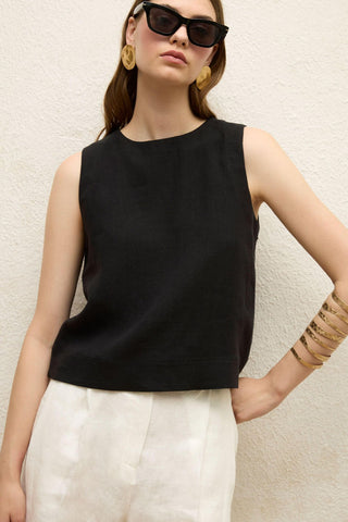 Sleeveless Linen Blouse Black