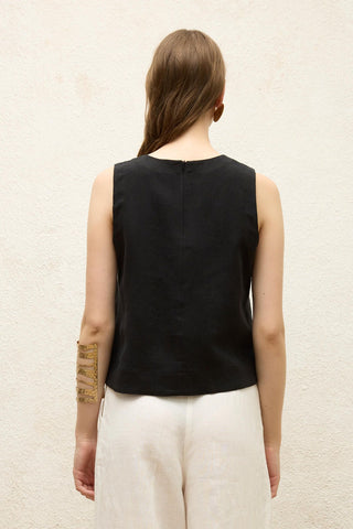 Sleeveless Linen Blouse Black