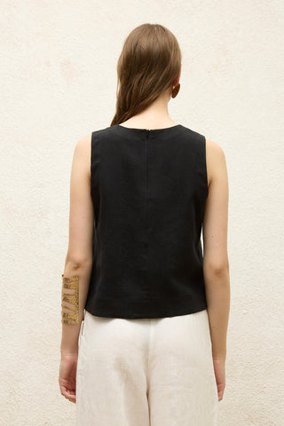 Linen Tank Top Black