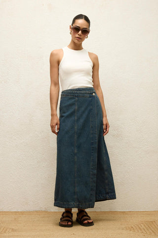 Wrap Denim Skirt Blue