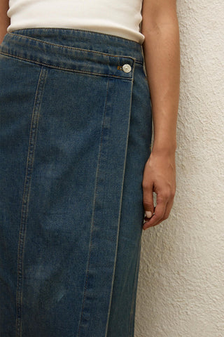 Wrap Denim Skirt Blue