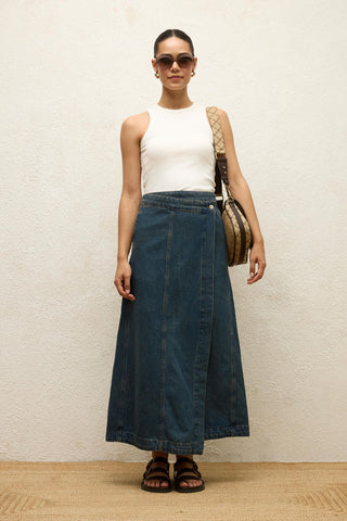 Wrap Denim Skirt Blue