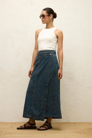 Wrap Denim Skirt Blue