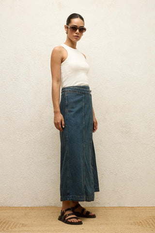 Wrap Denim Skirt Blue