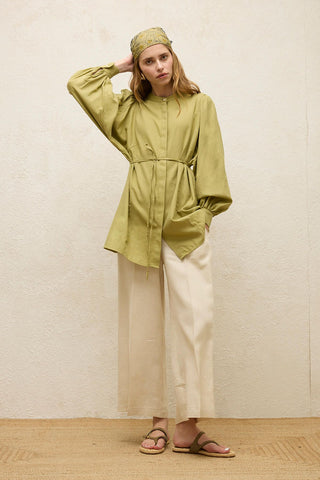 Belted Linen-Blend Tunic Green